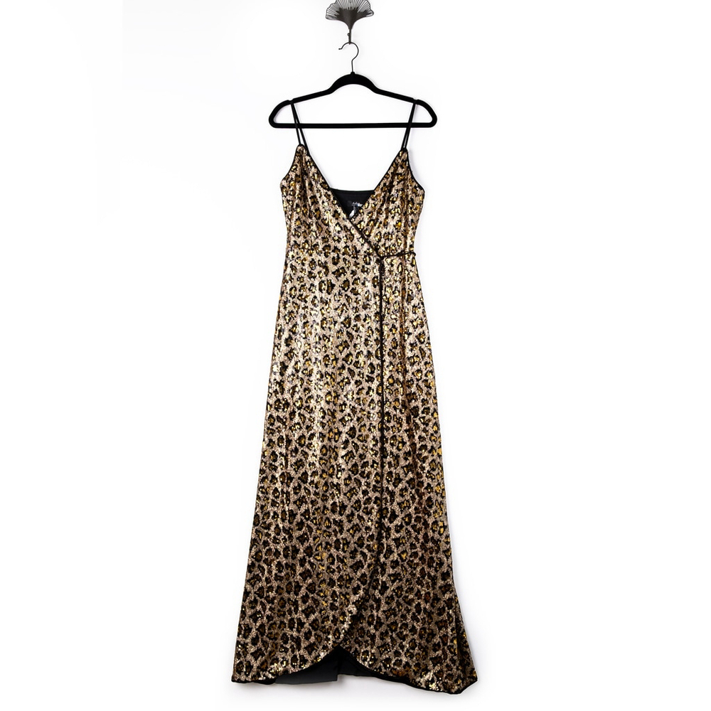 Aidan AIDAN MATTOX Leopard Sequin Wrap Dress Gown $285 - Size 0 / XS - Picture 5 of 14
